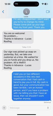 Conversation between Lucas with my husband after we fired him