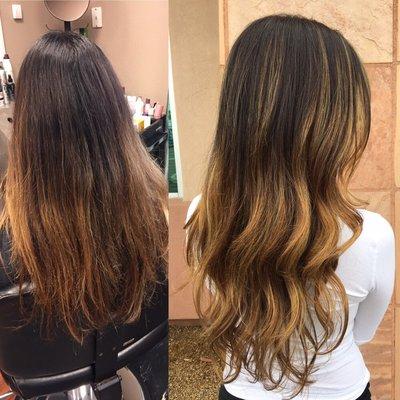 Balayage color with waves