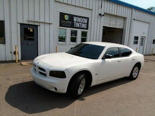 Dodge Charger SunGard front windshield 43% 5% all
Oracle dark taillights and headlights.