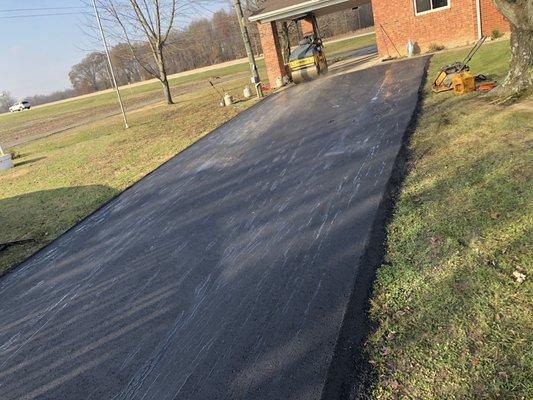 Resurfaced old asphalt driveway