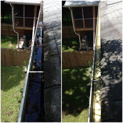 Gutter cleaning before and after