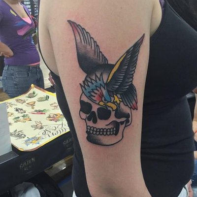 traditional eagle and skull tattoo