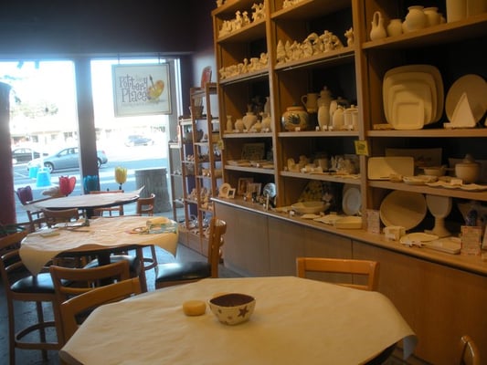 front of the pottery place and some of the pieces