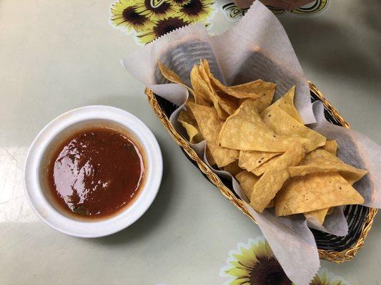 Complimentary chips with salsa