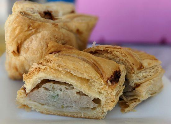 Chicken pate chaud, comes as a puffed pastry square