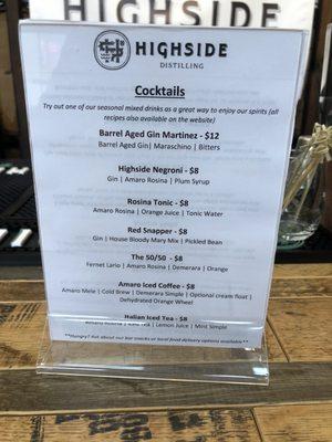 Cocktails menu (September 2021)