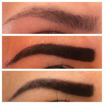 Semi Permanent Makeup Eyebrows Before, Immediately After, and Healed