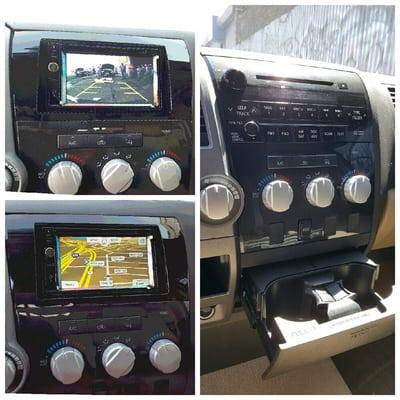 Before and after pic of navigation system in a Toyota Tundra