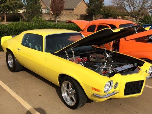 1973 Camaro. Body work, and alignment. Complete yellow paint, with gold pearl in clear.