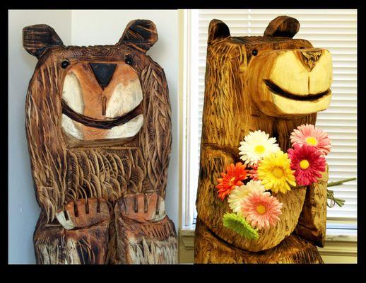 These 50" plus tall bears were carved from the same log!