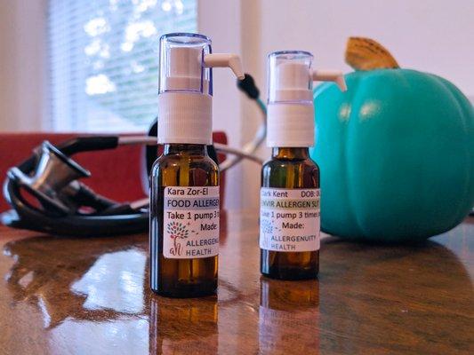 Our patients take home these SLIT bottles for their treatment.