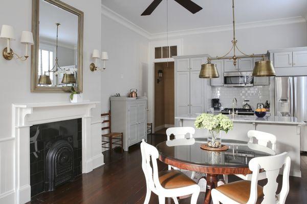 Loft at Greatmen Cottage Vacation Rental Home. Lovely mahogany antique pedestal dining table from the 1800's. Vacation Rentals New Orleans.