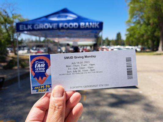 SMUD Giving Monday free admission ticket on 7/17/23 and 7/24/23 from 11 am to 3 pm if you donate 5 cans to Elk Grove Food Bank.