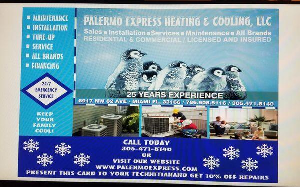 Palermo Express Heating & Cooling is committed to offer you professional, licensed,Insured residential and commercial services. We evaluate