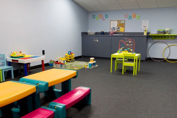 Odyssey Fitness has child care. $1.00 per child /mim age 1 and walking