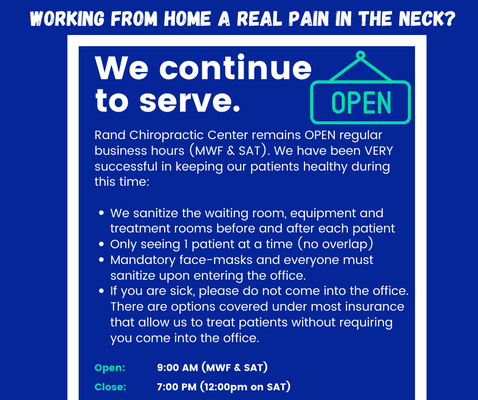 Covid19 Update from Rand Chiropractic Center!