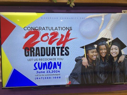 Youth Sunday to celebrate the graduates - kindergarten to graduate school!