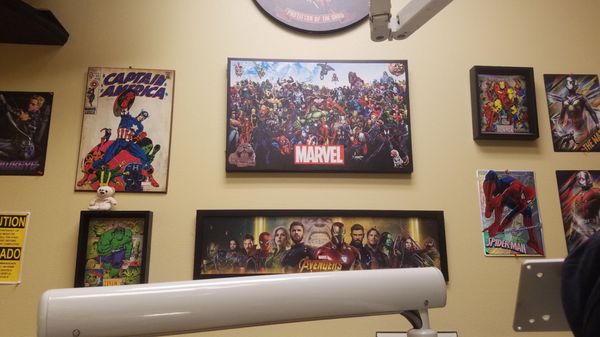 Getting an impression for my new two front teeth. My doc likes DC & Marvel so the rooms are cool.