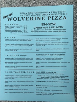 Front of menu