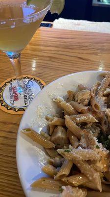 Chicken marsala from pasta bar and a margarita