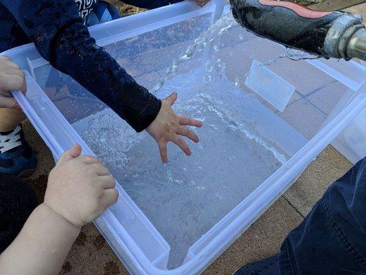 We filled up our water tubs and spent the next hour pouring water from one tub to another or onto the ground.