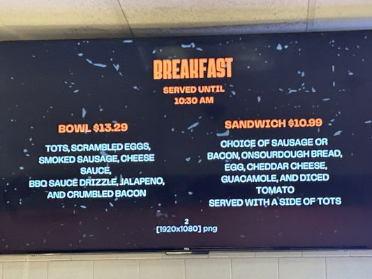 Breakfast menu. Sadly no barbeque.