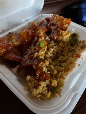 Orange Chicken. Vegetable Fried Rice