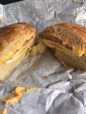 Ham and cheese croissant sandwich