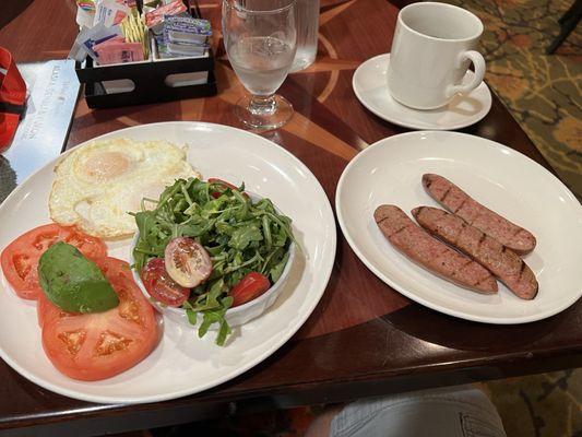 Paleo Eggs (left) and Reindeer Sausage (right)