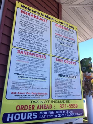 menu as of October 2015