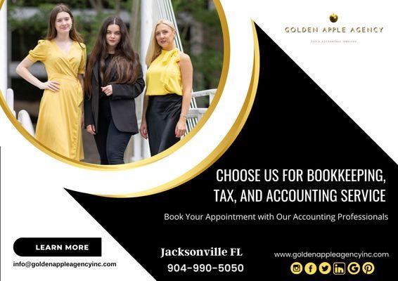 Choose Us for Bookkeeping, Tax, and Accounting Service. Book Your Appointment with Our Accounting Professionals

#goldenappleagencyinc