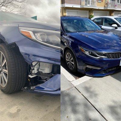 Before and after getting repairs on my Kia Optima