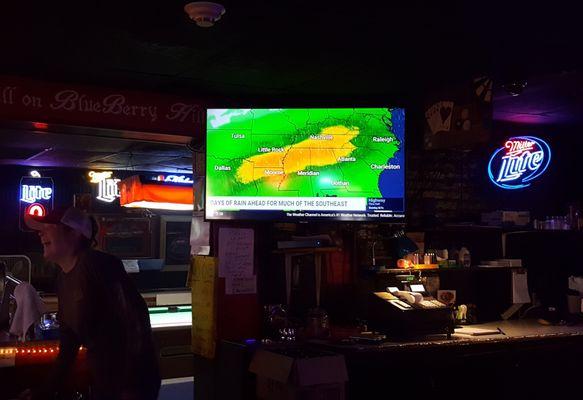 Two 50" TVs over the bar and one crazy-assed bartender.