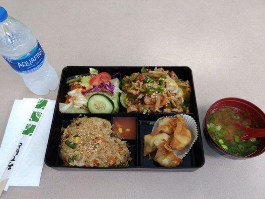 Ginger Pork Bento with fried rice & Crab Rangoon, $7.99!