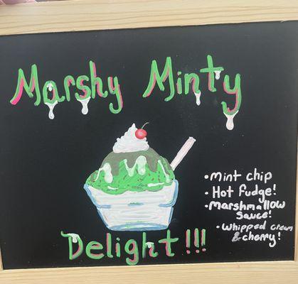 Our house special Sundae Marshy Minty Delight house special Sundae