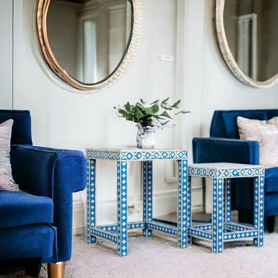 Set of two hand-crafted inlay nesting tables. Limited stocks left, find out more today!