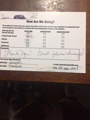 Customer comments