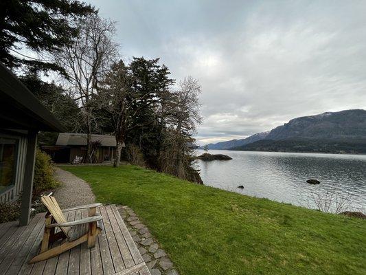 View from the River House Patio (you can rent that "garden shed" for extra guests)