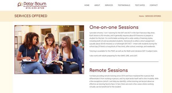 Website design and development for a SAT tutor in the San Francisco area, http://peterbaum.com/