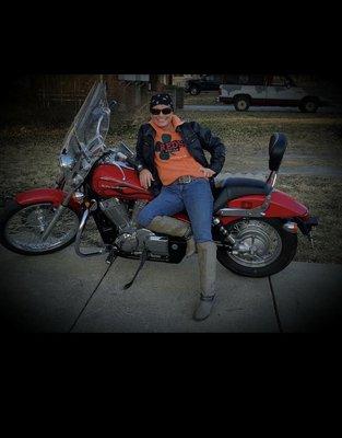 Me leaning on my  Honda Shadow 750