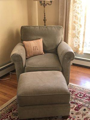 Pottery Barn sage chair / ottoman