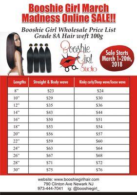 Sale start March 1-20.. go shop www.booshiegirlhair.com