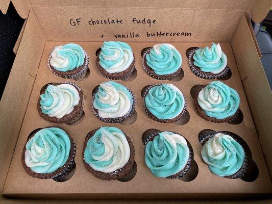 Gluten free chocolate fudge cupcakes with vanilla buttercream.