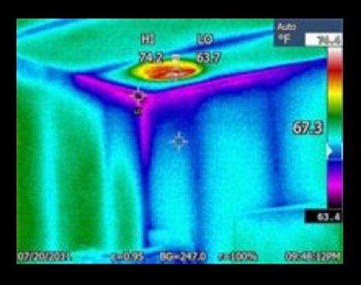 Thermal image of living room wall. Allen County. Water leak at facia.