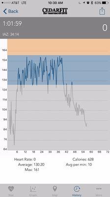 Strength training with a heart rate of 65%-80%... you get full body toning and the heart benefit of a run all at the same time!