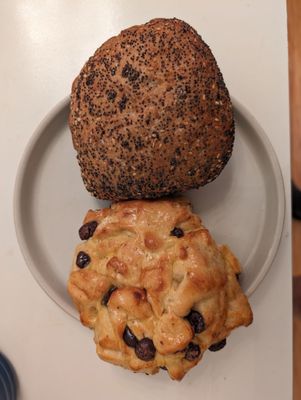 Chocolate bun and sourdough roll