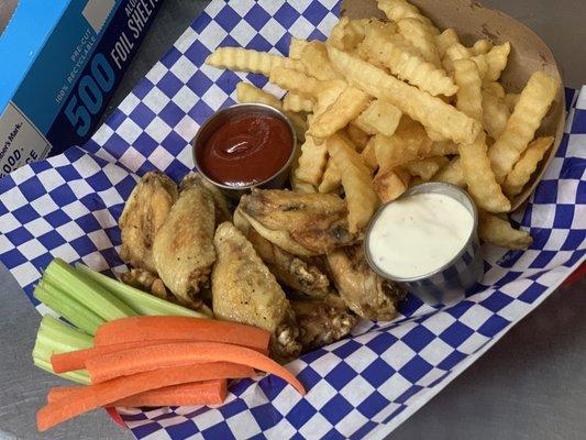 Yum! Lemon Pepper Wings with Fries and you can't forget the ranch!