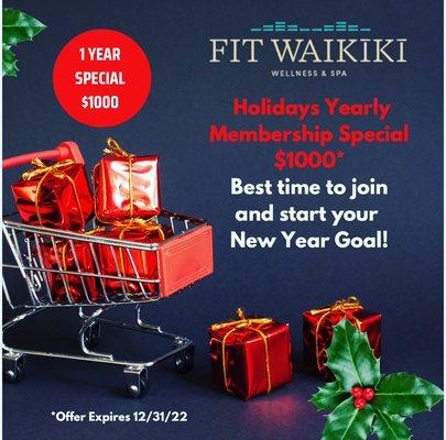 1 Year Membership Holiday Promotion. Join us now and save for the new year!