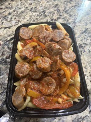 Smoked bratwurst and peppers