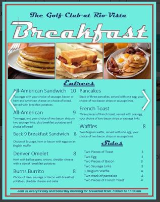 Friday/Saturday Breakfast menu